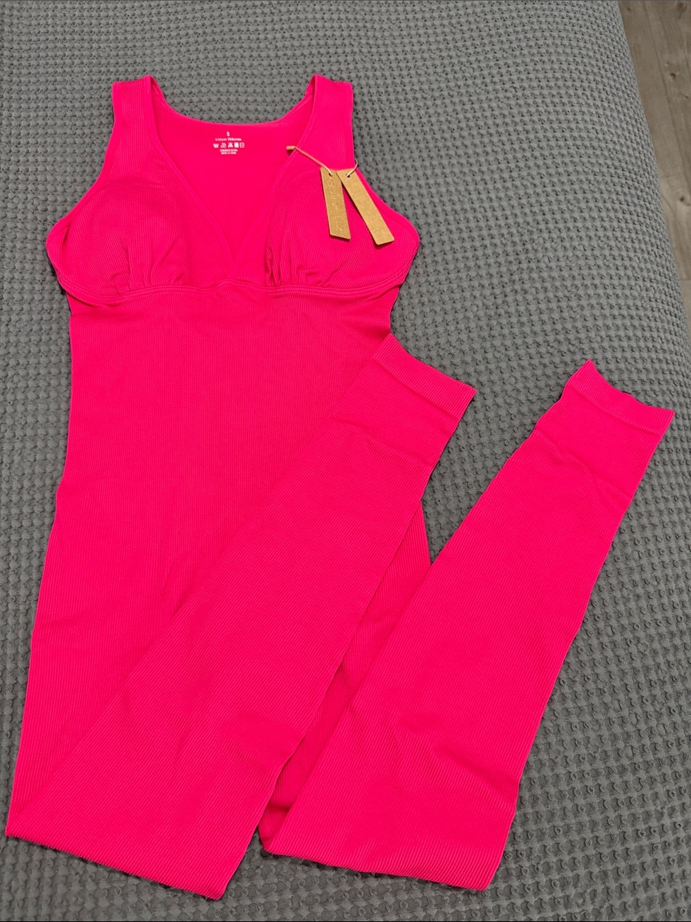 Seamless Ribbed Jumpsuit - Bright Pink